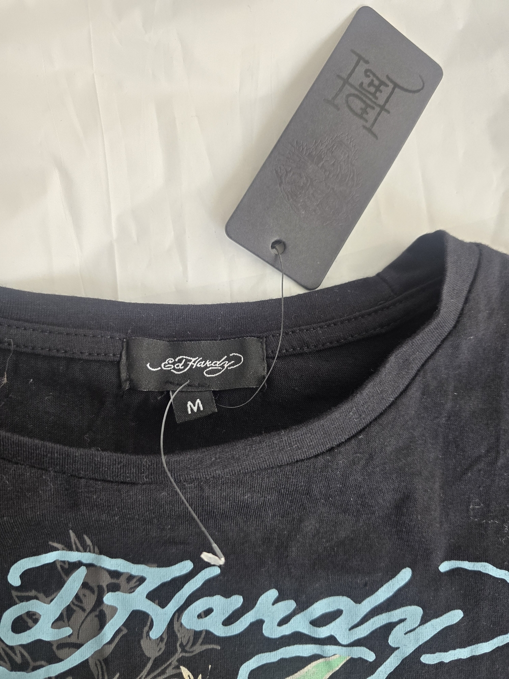 Ed Hardy Black Long Sleeve Graphic Tee with Multicolor Tattoo Print - Picture 3 of 5